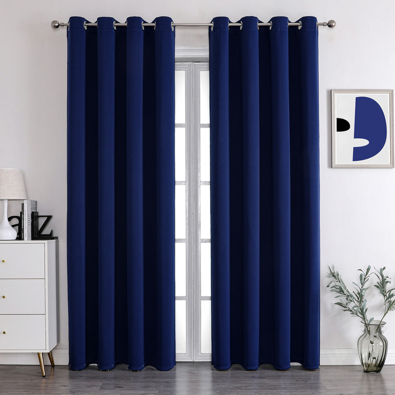 Solid Blackout Window Curtains for Bedrooms and Living Rooms, Polyester Curtains, 2 Panels Set, (52" W × 96" L, Navy Blue)