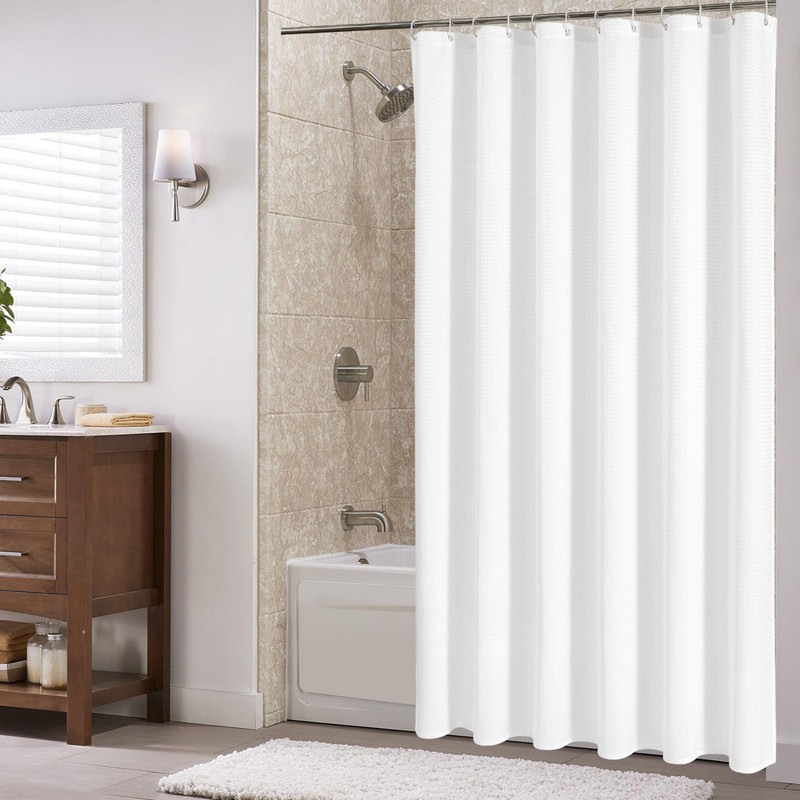Picture of Utopia Alley BL7WW Waffle Weave Shower Curtain for Bathroom - 120 GSM Weighted Polyester Bath Curtain - 71 x 71 in. - White
