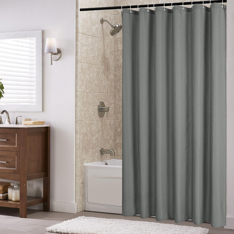 Picture of Utopia Alley BL7GY Waffle Weave Shower Curtain for Bathroom - 120 GSM Weighted Polyester Bath Curtain - 71 x 71 in. - Gray