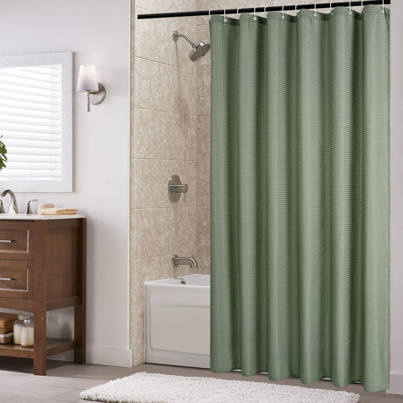 Picture of Utopia Alley BL8GN Waffle Weave Shower Curtain for Bathroom - 120 GSM Weighted Polyester Bath Curtain - 71 x 79 in. - Green