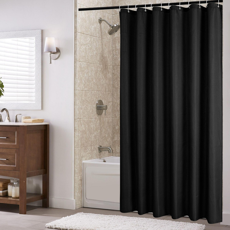 Picture of Utopia Alley BL8BK Waffle Weave Shower Curtain for Bathroom - 120 GSM Weighted Polyester Bath Curtain - 71 x 79 in. - Black