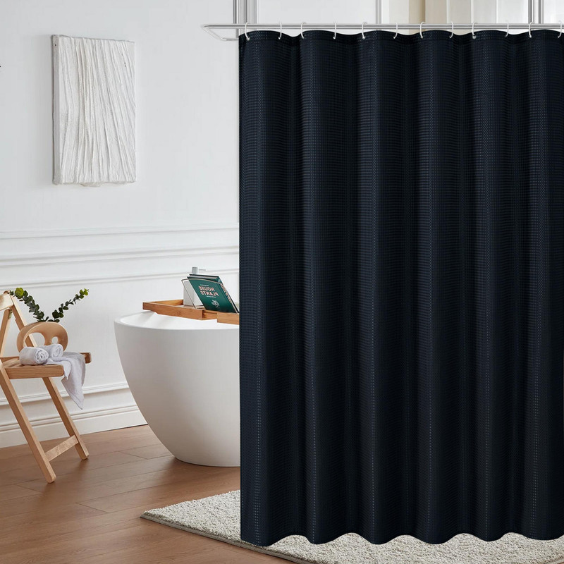Picture of Utopia Alley BL8NB Waffle Weave Shower Curtain for Bathroom - 120 GSM Weighted Polyester Bath Curtain - 71 x 79 in. - Navy Blue