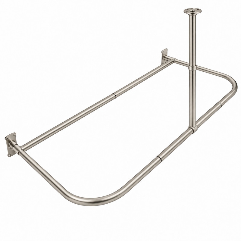 Durable Rustproof Aluminum Shower Rod - Brushed Nickel - 60 x 25 in. - Ceiling Support