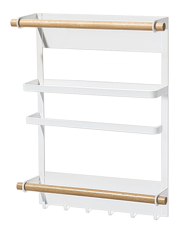 FT02WW  FT02WW 13.4' Magnetic Refrigerator Organizer, Storage Rack with Shelf, Hooks & Paper Towel Holder, White