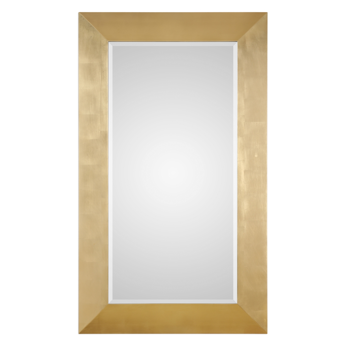 Amir Hollywood Regency Gold Leaf Beveled Frame Pine Wood Floor Mirror