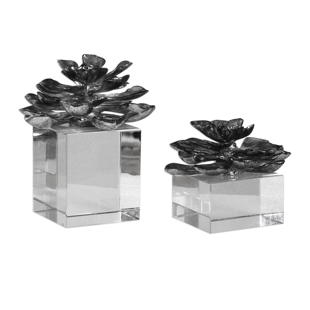 Picture of 212 Main 20158 Indian Lotus Metallic Silver Flowers  Set of 2