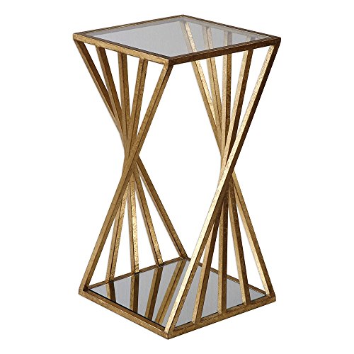 Picture of 212 Main 24723 25 x 13 x 13 in. Janina Gold Dimensional Accent Table - Iron  Tempered Glass &amp; Mirror
