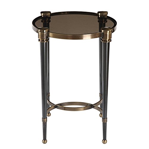 Picture of 212 Main 24731 24.5 x 18.75 x 18.75 in. Thora Brushed Black Accent Table - Iron &amp; Glass