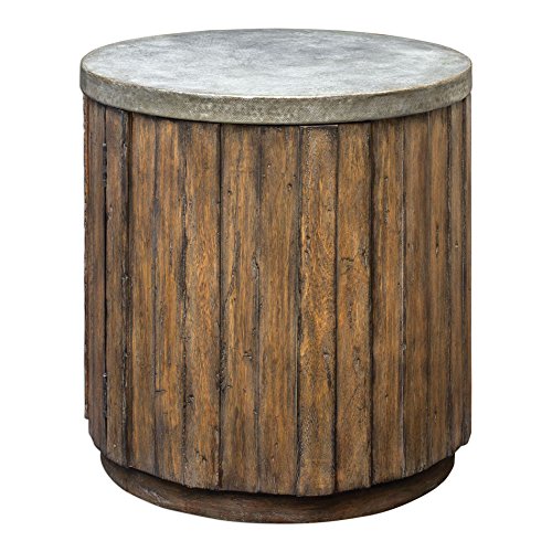 Picture of 212 Main 25779 24 x 22 x 22 in. Maxfield Wooden Drum Accent Table - Javawood with MDF Carb Phase 2 &amp; Aluminium Metal