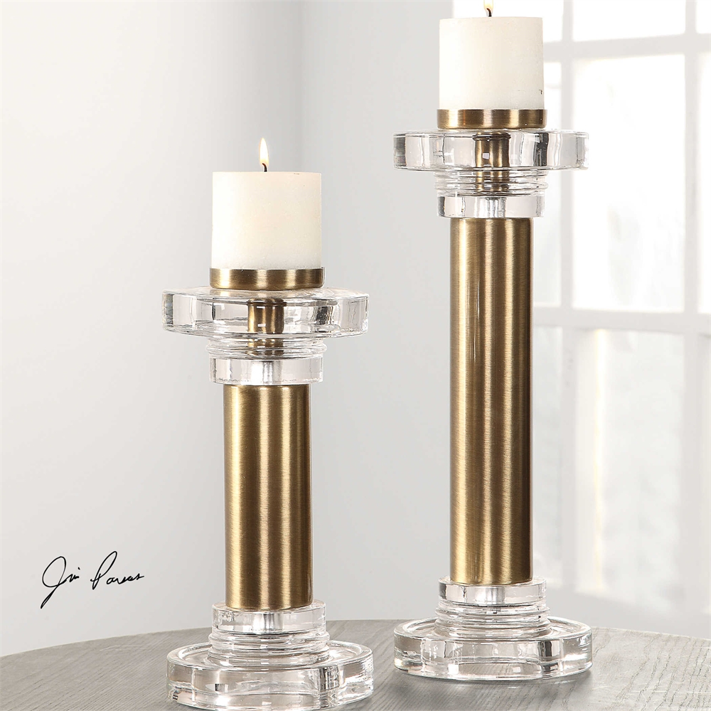 Picture of 212 Main 18645 Leslie Brushed Brass Candleholders  Set of 2