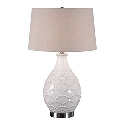 Picture of 212 Main 27534-1 Camellia Glossed White Table Lamp - Ceramic  Steel &amp; Fabric