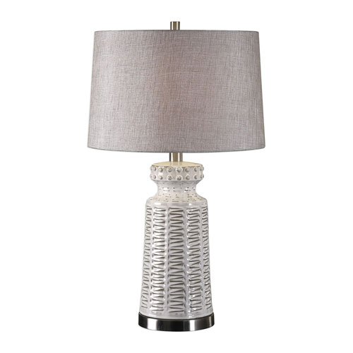 Picture of 212 Main 27535-1 Kansa Distressed White Table Lamp - Ceramic  Steel &amp; Fabric