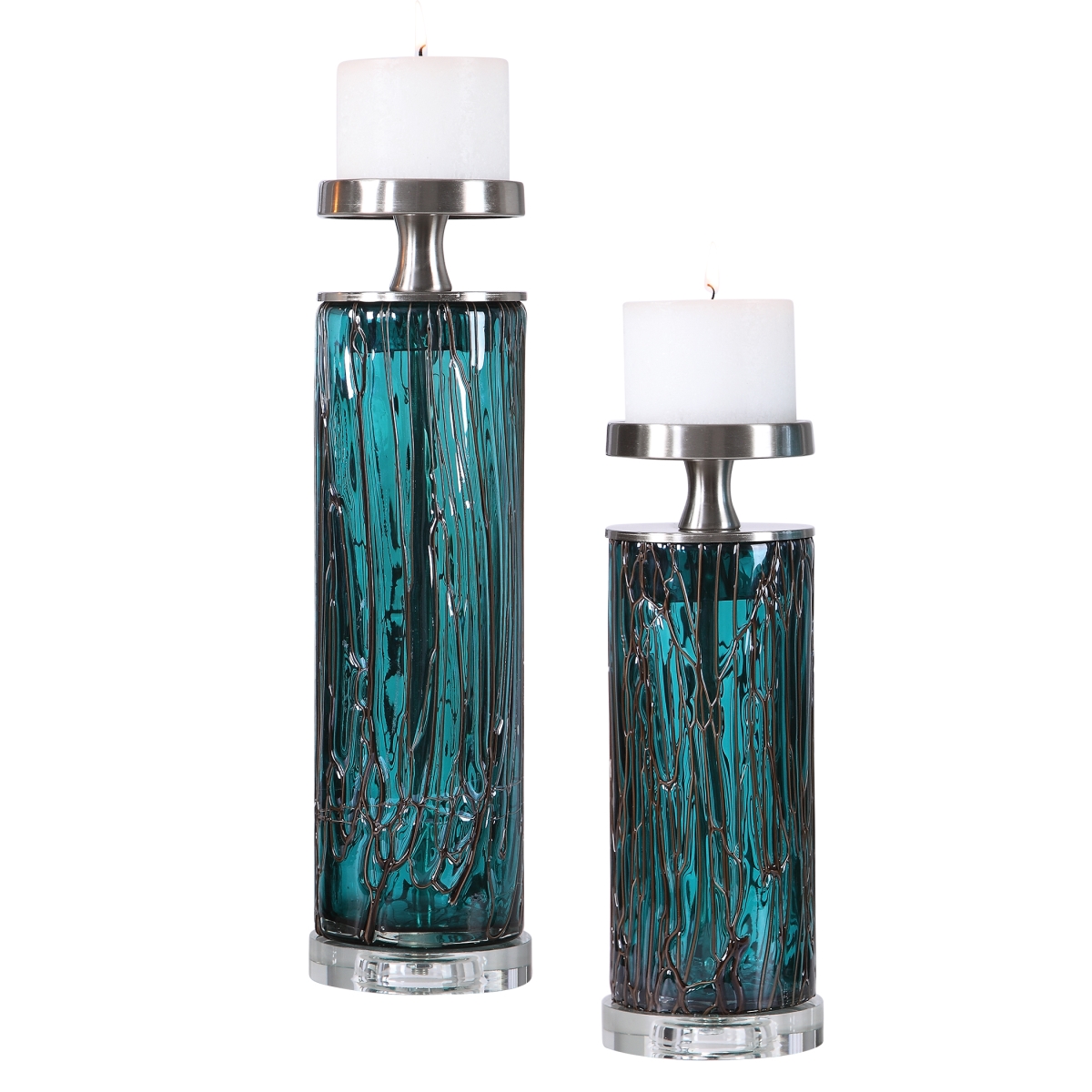 Picture of 212 Main 17583 Almanzora Teal Glass Candleholders - Set of 2