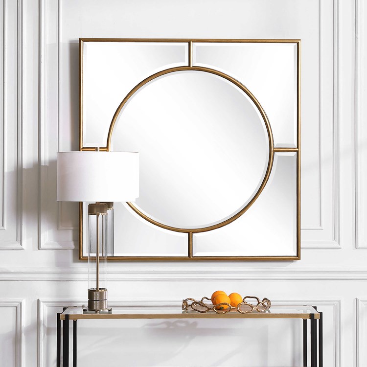 09673 53.75 x 53.75 x 4.25 in. Stanford Square Mirror  Gold