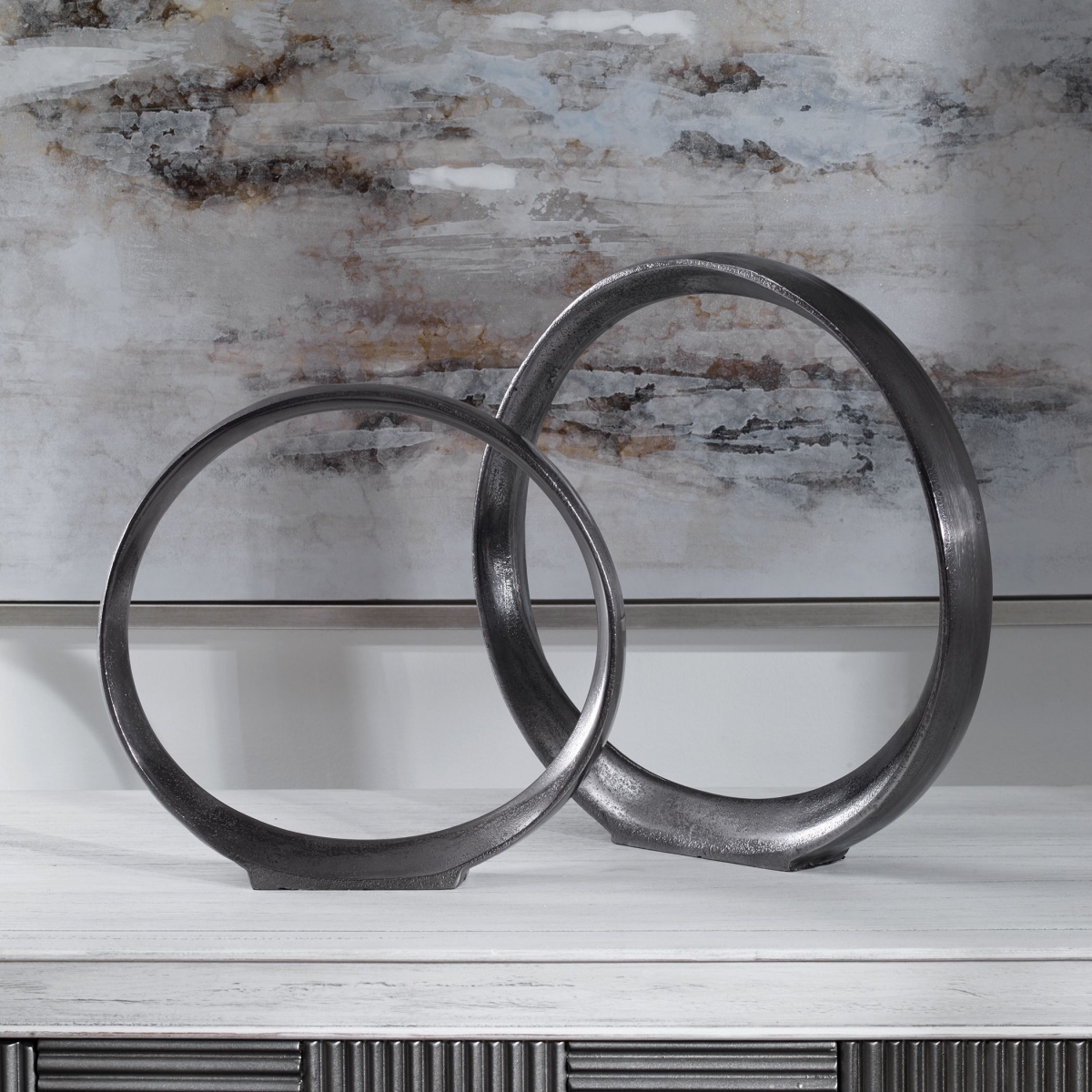 Picture of 212 Main 17913 16.4 x 7.6 x 17.2 in. Orbits Ring Sculptures  Black - Set of 2