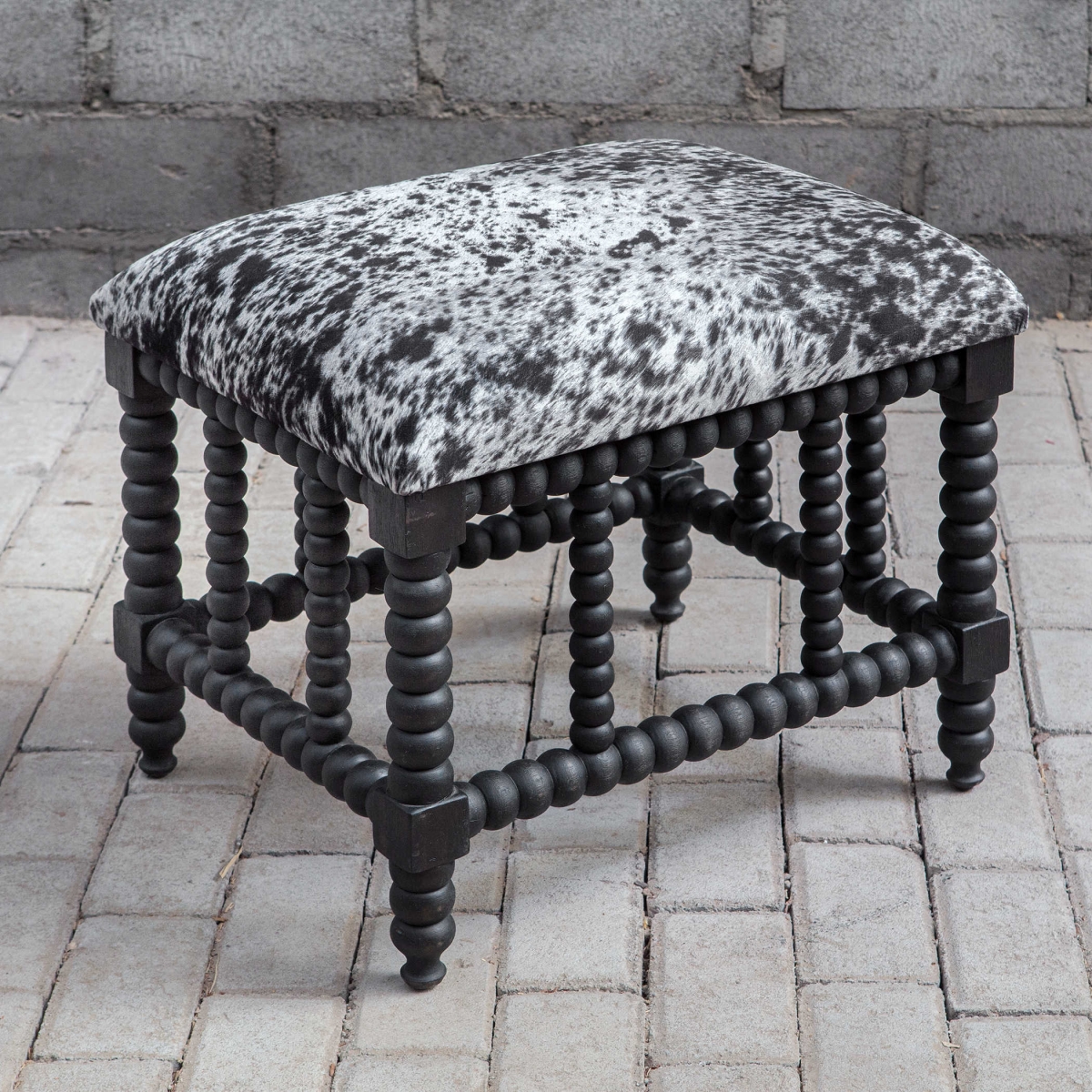 Picture of 212 Main 23589 Rancho Faux Cow Hide Small Bench  Charcoal Gray &amp; White Faux - 25 L x 20 W x 21 T in.