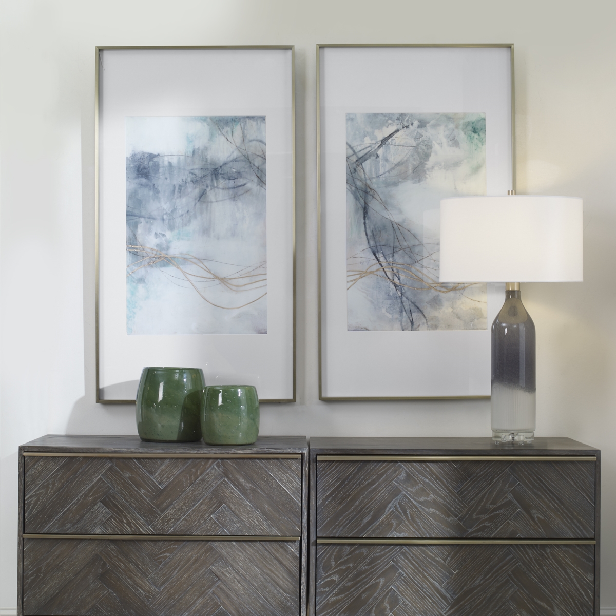 45099 45 x 25 in. Undulating Oro Abstract Prints, Set of 2