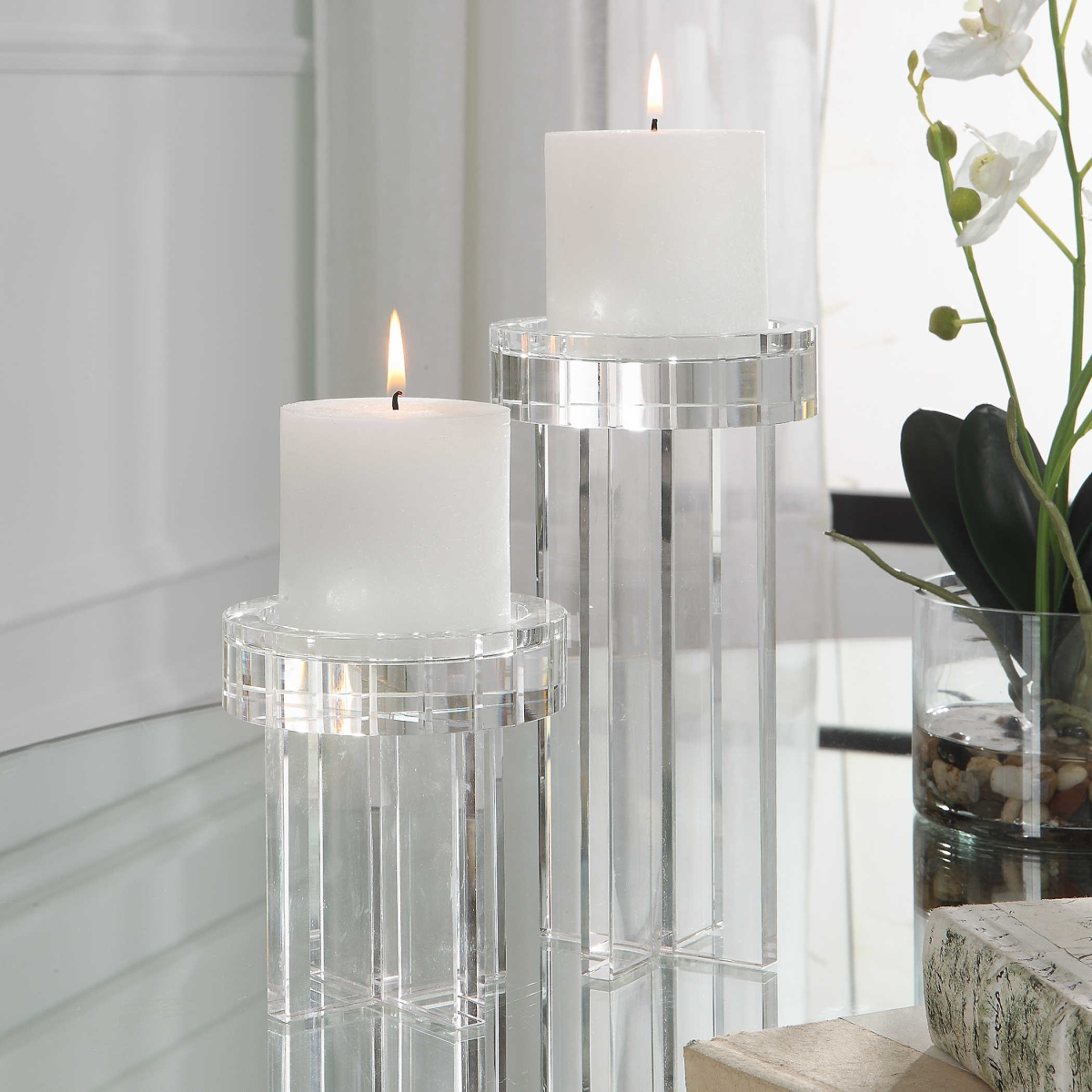 18054 Uttermost Pillar Candleholders - Set of 2 -  Crystal
