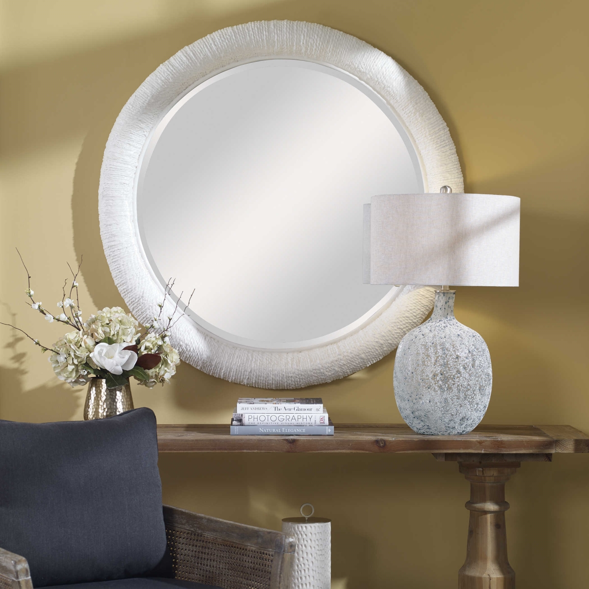 08168 Uttermost Round Mirror, White