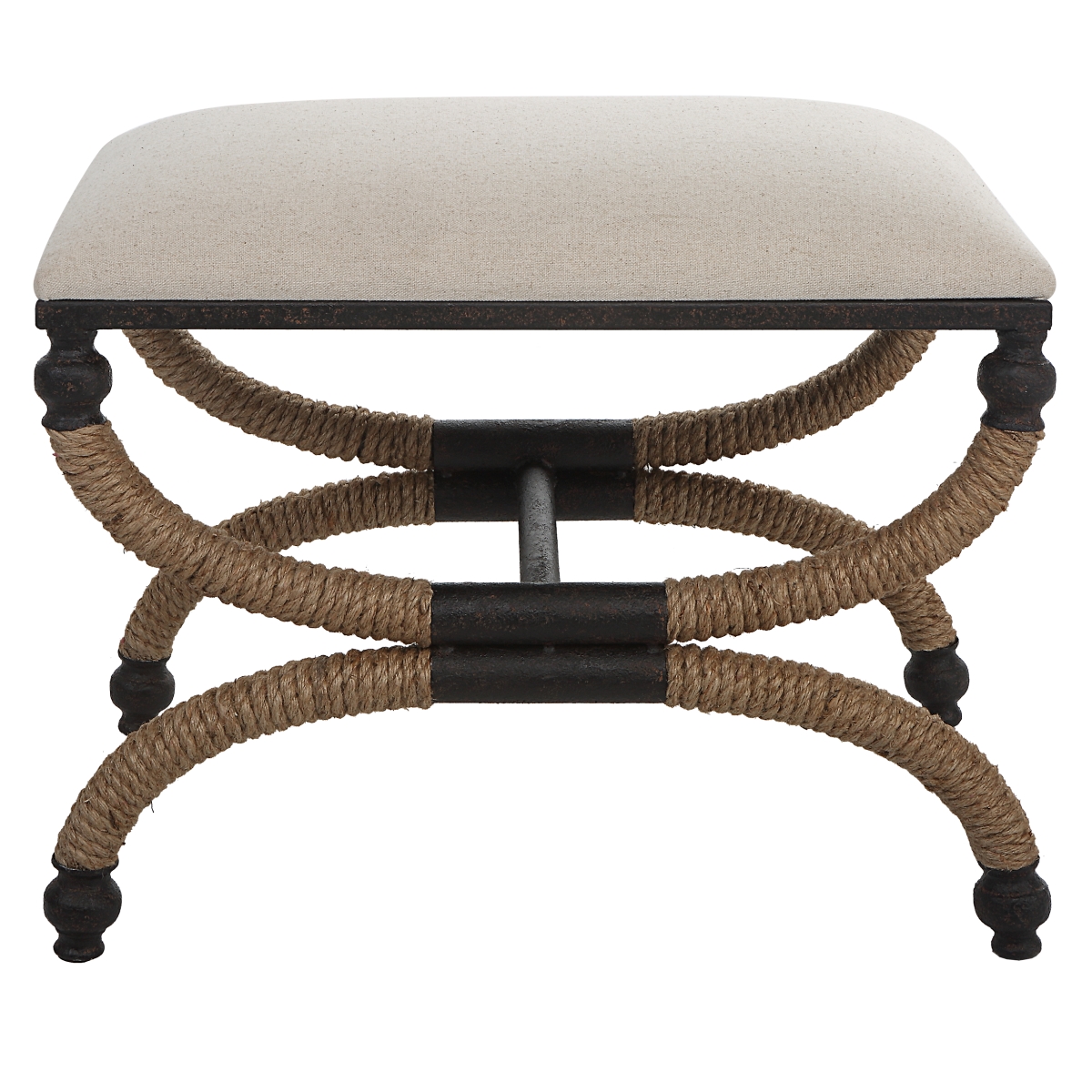 Picture of Uttermost 23741 Icaria Upholstered Small Bench&#44; Iron & Natural