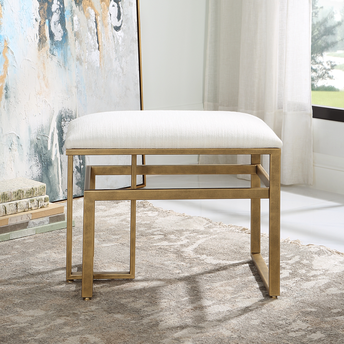Picture of 212 Main W23009 25 x 19 x 16 in. Accent Bench&#44; Antique Brushed Brass