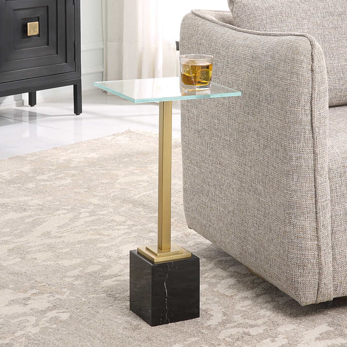 Picture of 212 Main W23019 11 x 24 x 11 in. Accent Table&#44; Matte White & Brushed Brass