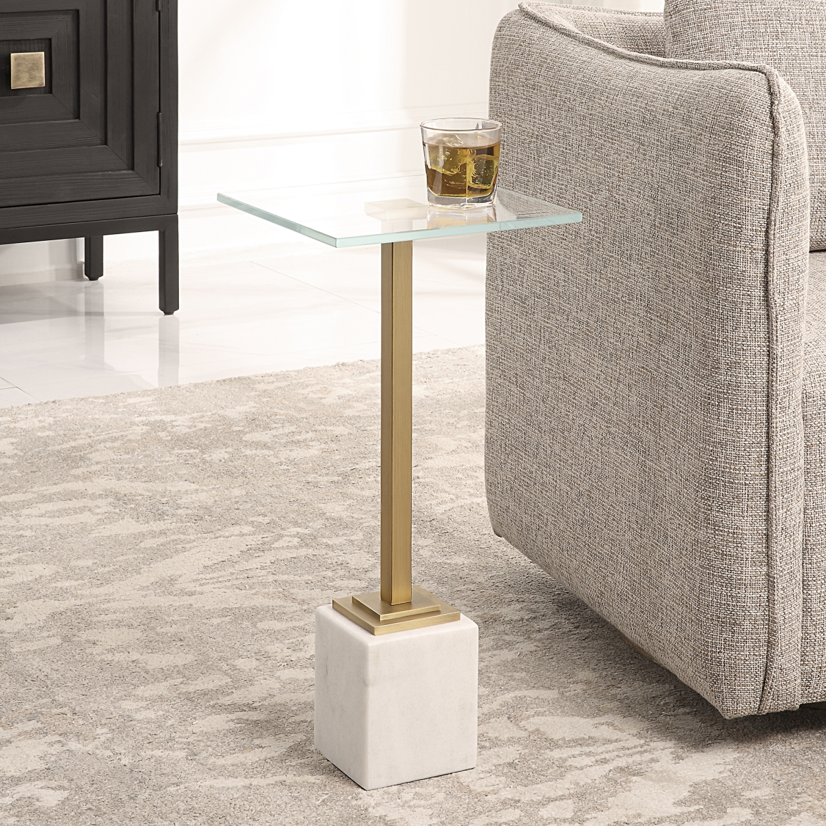 Picture of 212 Main W23020 11 x 24 x 11 in. Accent Table&#44; Matte White & Brushed Brass