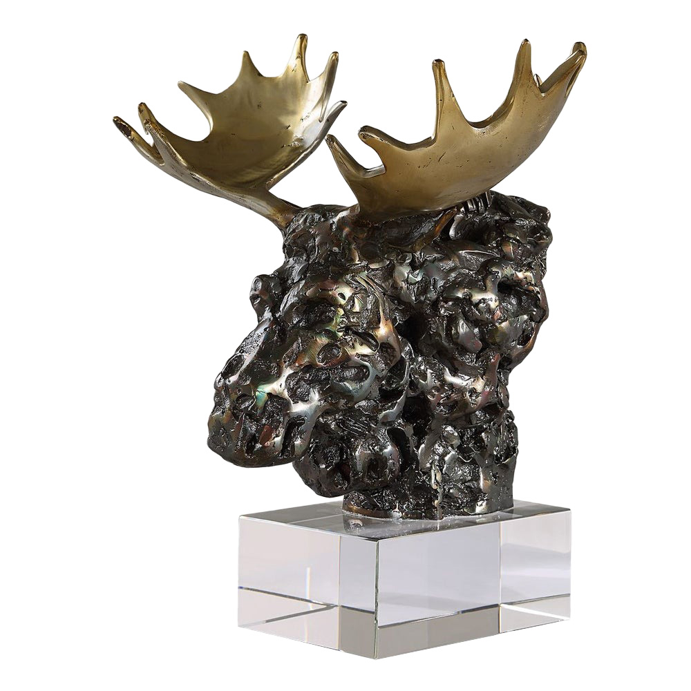 18187 Moose Bust Sculpture, Bronze