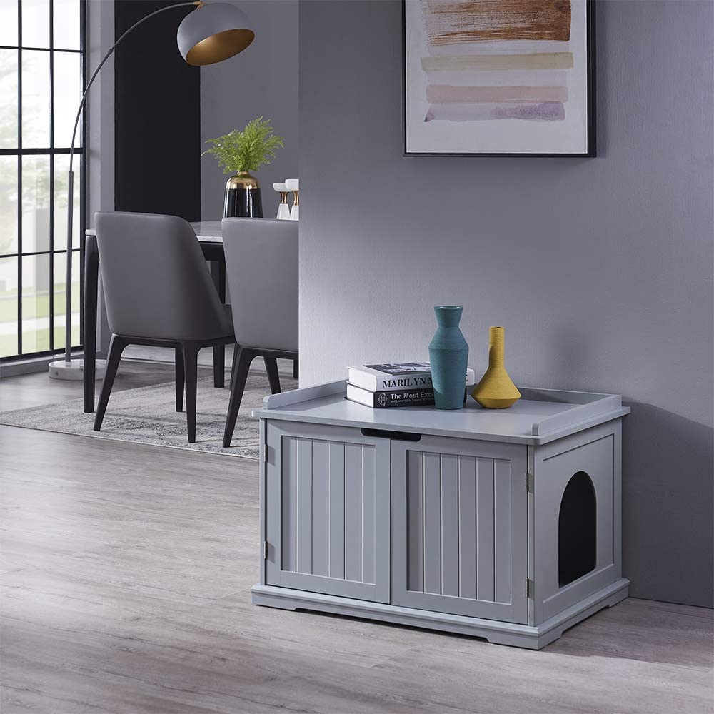 Picture of UniPaws UH5037 Large Cat Litter Box Enclosure -  Gray
