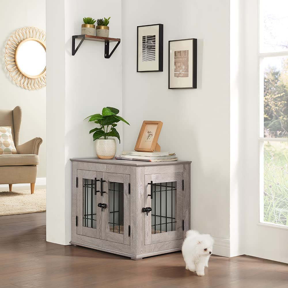 Picture of beeNbkks EV1018 Small Wire Pet Crate with Cushion -  Weathered Grey