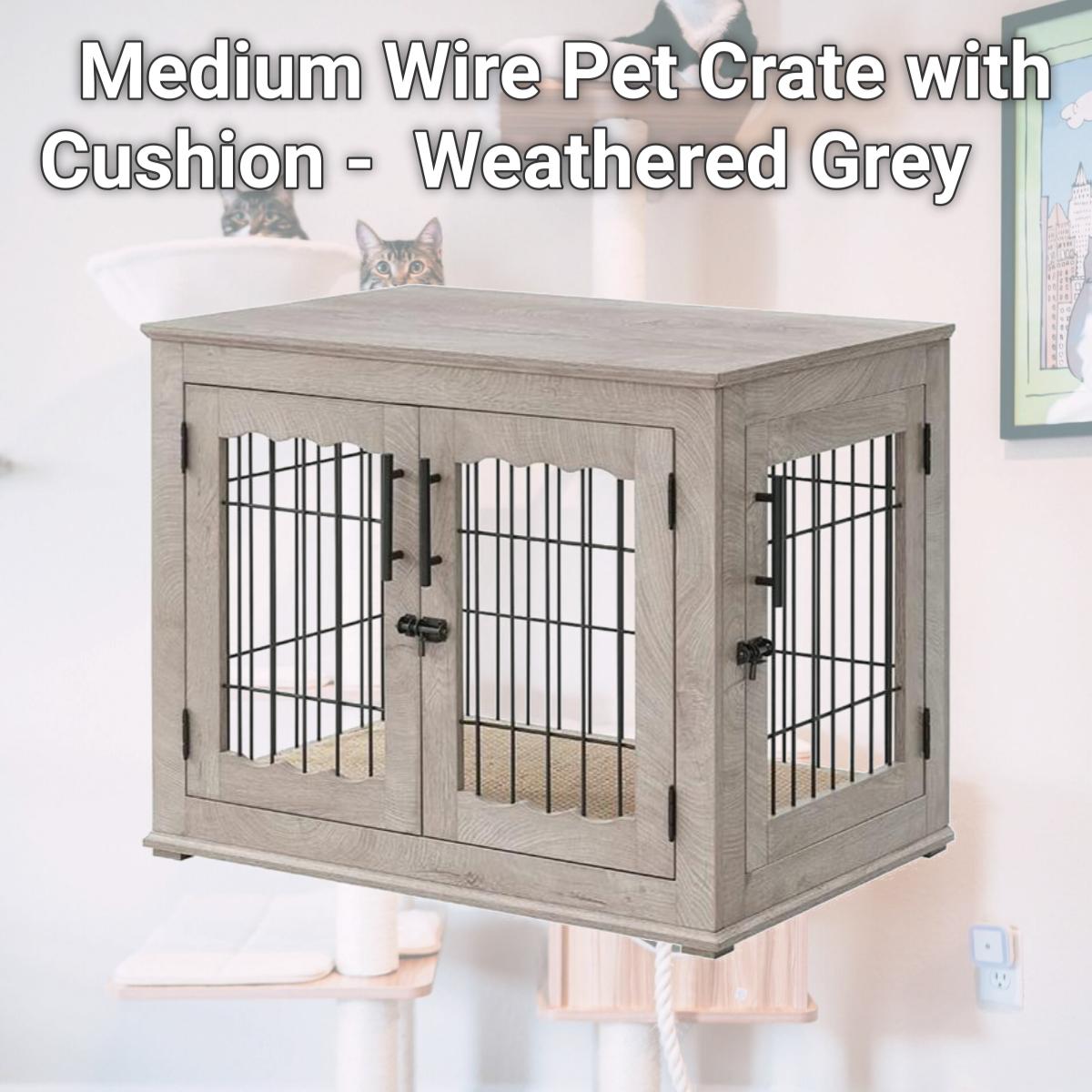 Picture of beeNbkks EV1009 Medium Wire Pet Crate with Cushion -  Weathered Grey