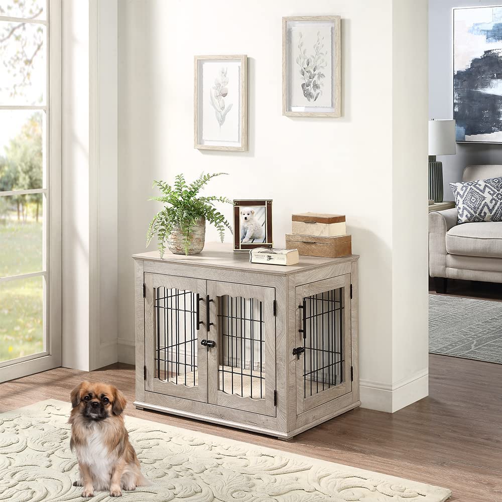Picture of beeNbkks EV1009 Medium Wire Pet Crate with Cushion -  Weathered Grey