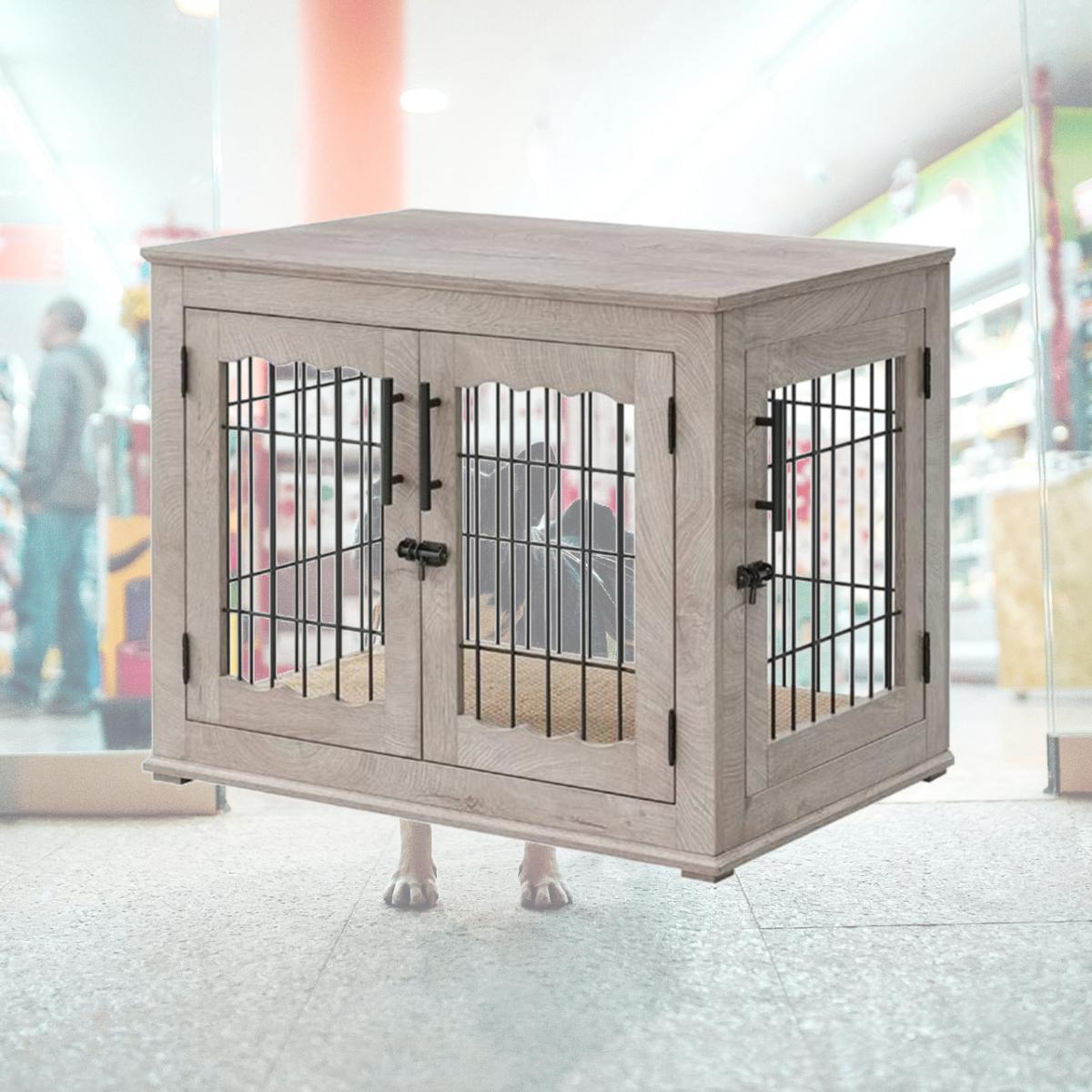 Picture of beeNbkks EV1009 Medium Wire Pet Crate with Cushion -  Weathered Grey