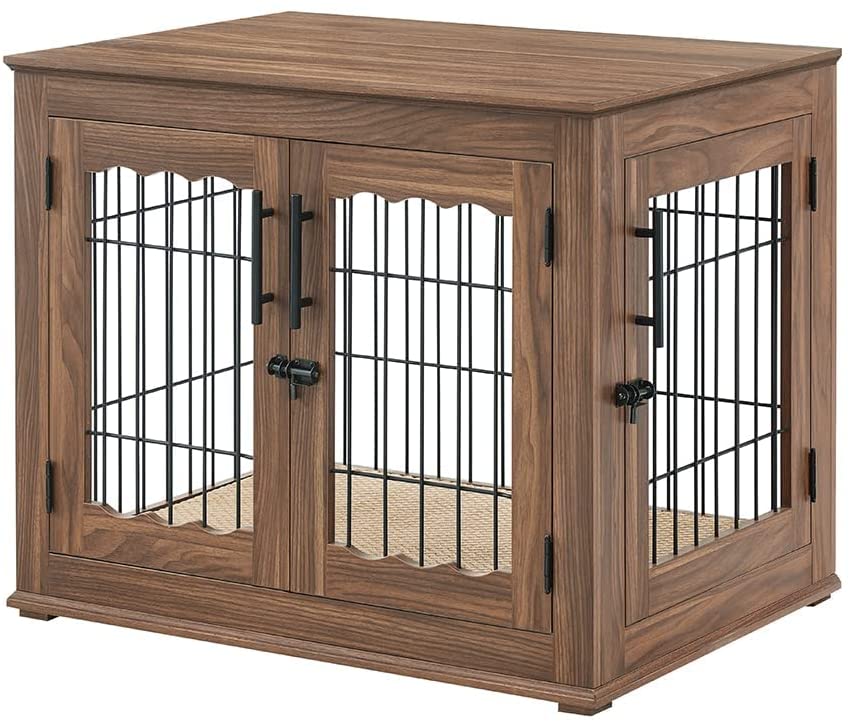 Picture of beeNbkks EV1011 Medium Wire Pet Crate with Cushion -  Walnut