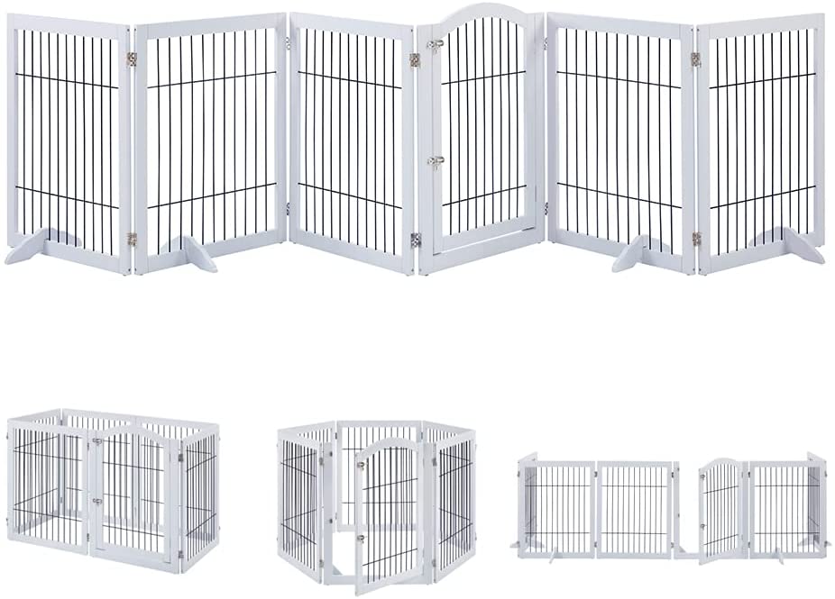 Picture of UniPaws UH5052 6 Panels Pet Gate with Play Pen&#44; White