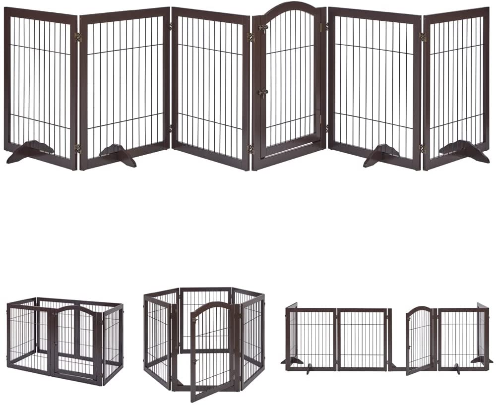Picture of UniPaws UH5053 6 Panels Pet Gate with Play Pen&#44; Espresso