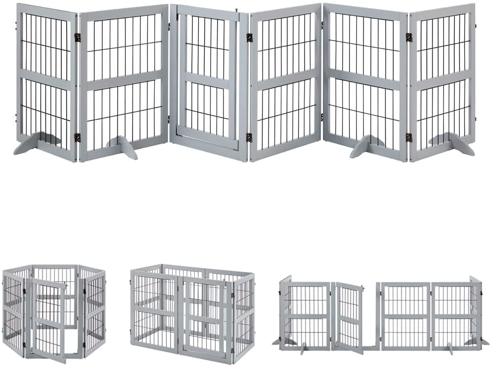 Picture of UniPaws UH5078 6 Panels Pet Gate with Play Pen&#44; Grey