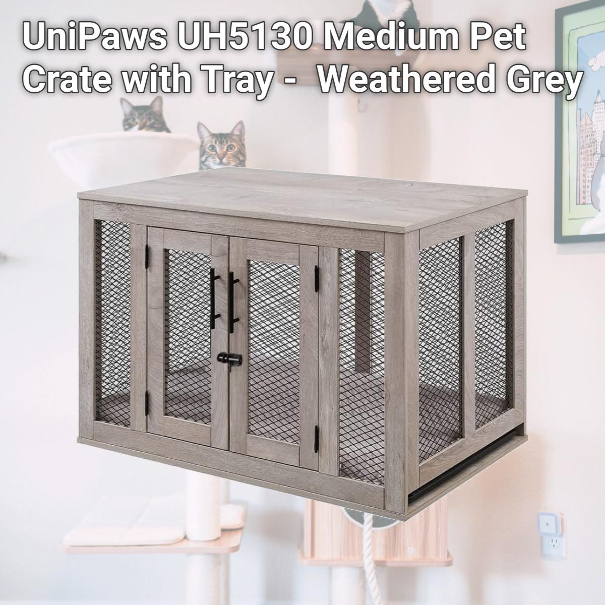 Picture of UniPaws UH5130 Medium Pet Crate with Tray -  Weathered Grey