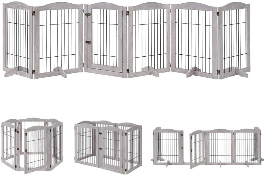 Picture of UniPaws UH5146 6 Panels Pet Gate with Play Pen&#44; Weathered Grey
