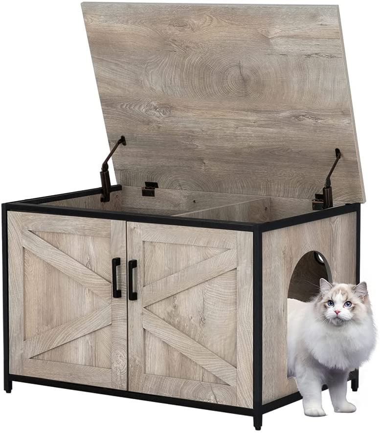 Picture of UniPaws UH5153 Cat Litter Box Enclosure with Frame Open Top&#44; Weathered Grey