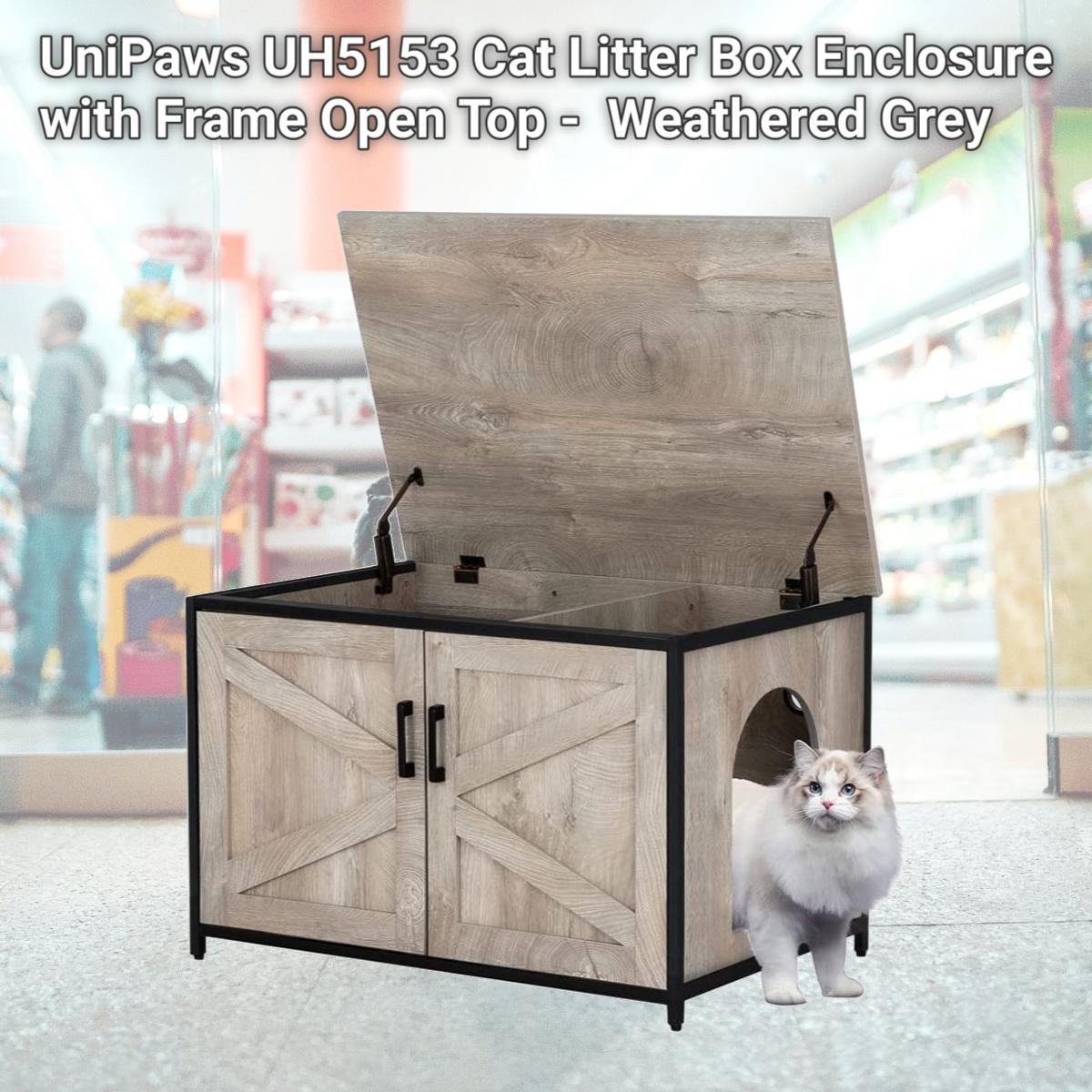 Picture of UniPaws UH5153 Cat Litter Box Enclosure with Frame Open Top -  Weathered Grey