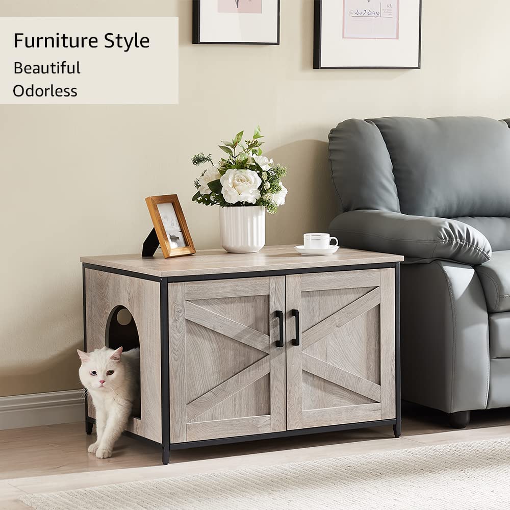 Picture of UniPaws UH5153 Cat Litter Box Enclosure with Frame Open Top -  Weathered Grey