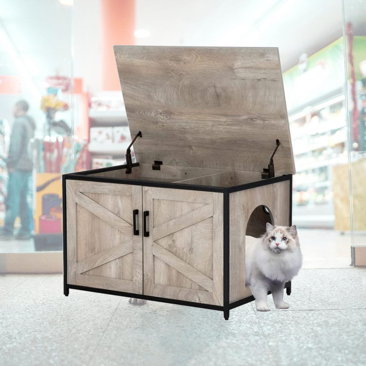 Picture of UniPaws UH5153 Cat Litter Box Enclosure with Frame Open Top -  Weathered Grey
