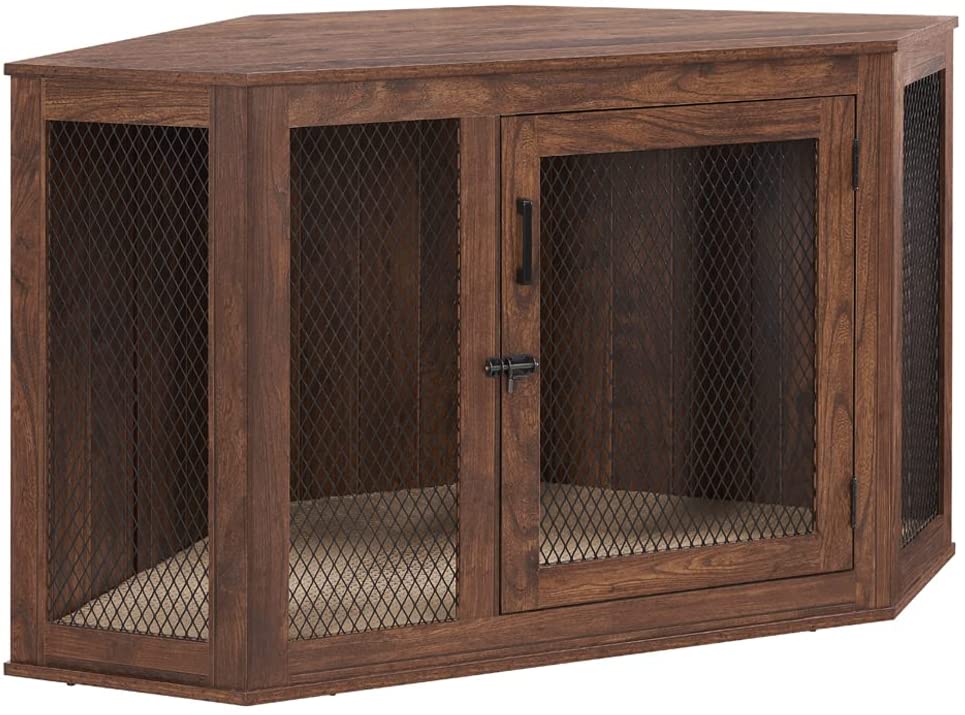 Picture of UniPaws UH5166 Large Corner Dog Crate -  Walnut