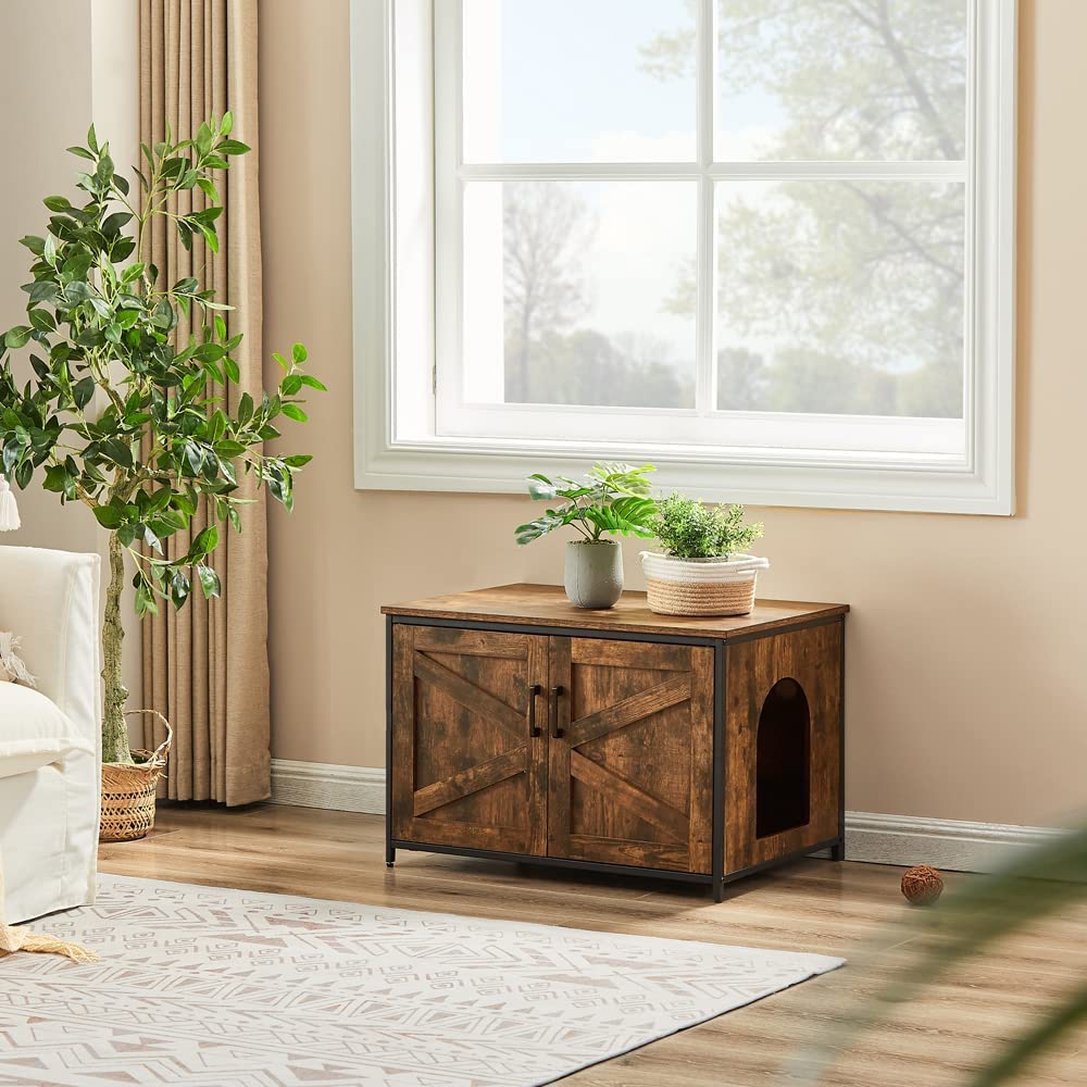 Picture of UniPaws UH5171 Cat Litter Box Enclosure with Frame Open Top -  Rustic