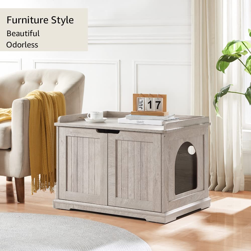 Picture of UniPaws UH5173 Large Cat Litter Box Enclosure -  Weathered Grey