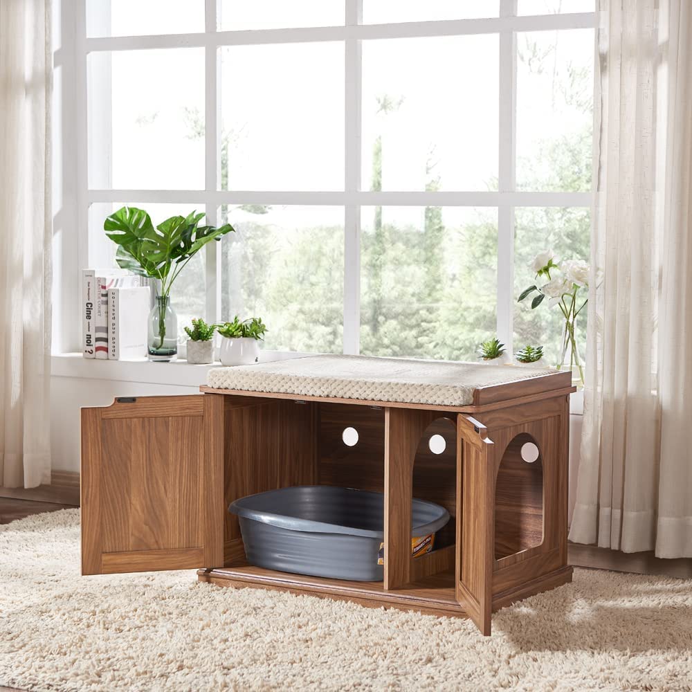 Picture of UniPaws UH5174 Large Cat Litter Box Enclosure -  Walnut