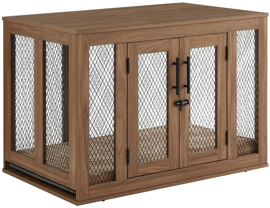 Picture of UniPaws UH5178 Medium Pet Crate with Tray -  Walnut