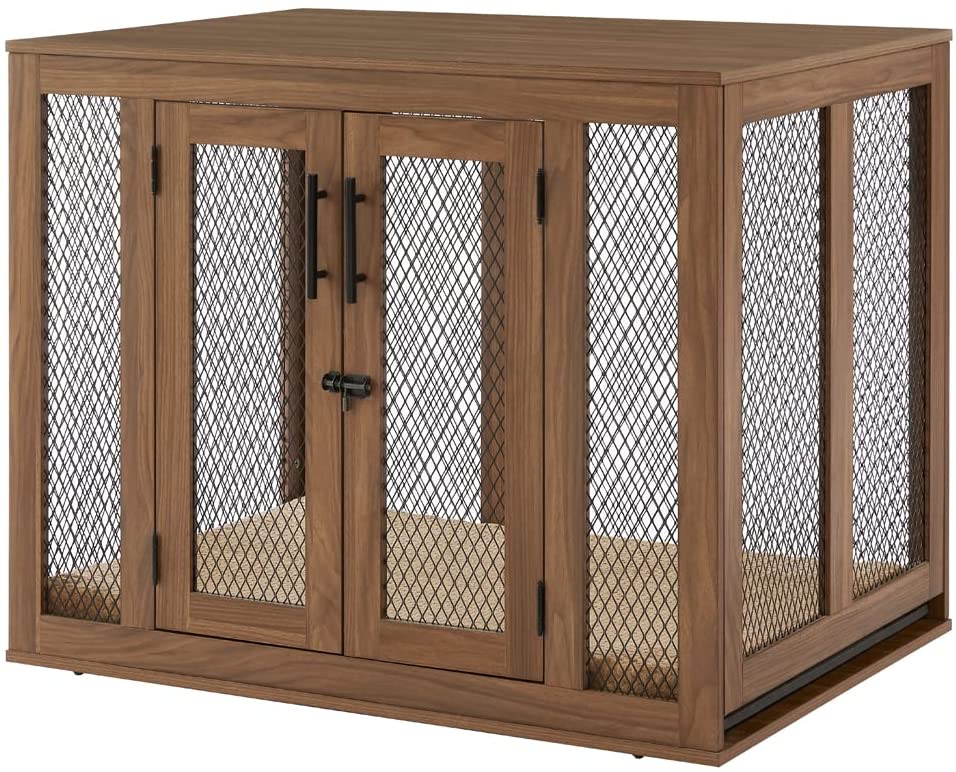 Picture of UniPaws UH5179 Large Pet Crate with Tray -  Walnut