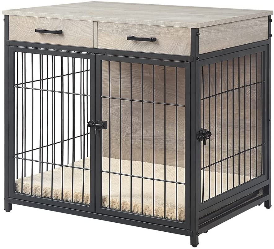 Picture of beeNbkks EV1032 Dog Crate with Double Drawers&#44; Weathered Grey